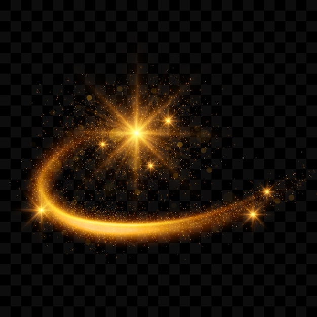 Golden light effect magical sparkles isolated on dark transparent background