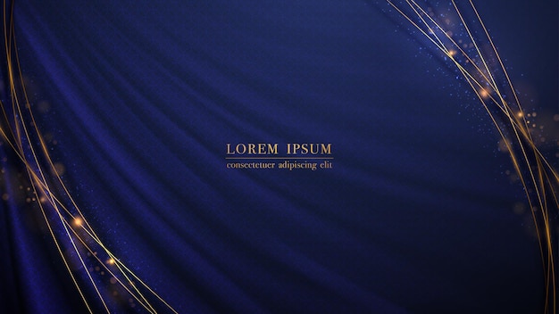 Golden line element and glitter light effect decoration on blue fabric luxury background