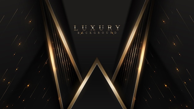 Golden lines on a black background with starlight effect decoration. Luxury design concept