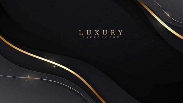 Golden lines luxury on black color background. Elegant realistic paper cut style 3d. Vector illustration about precious and beautiful feeling.