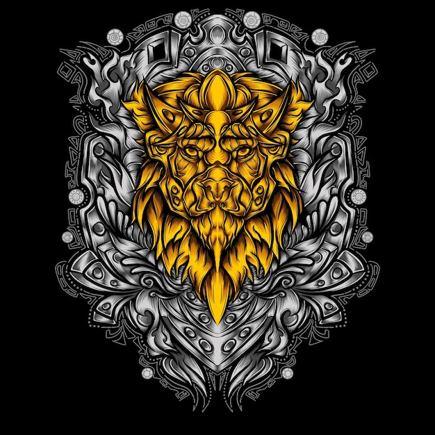 golden lion head graphic design