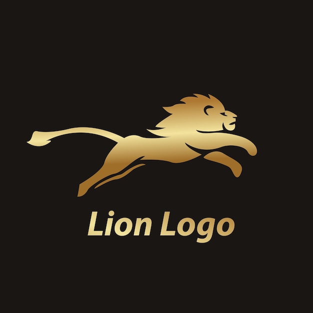 A golden lion logo on a black background