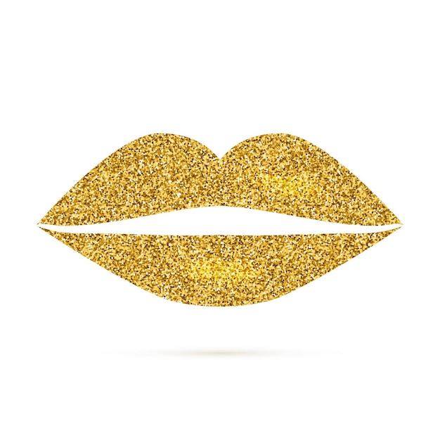 Golden lips isolated on white background Shiny gold glitter lip icon Woman s mouth Glamour fashion vector illustration