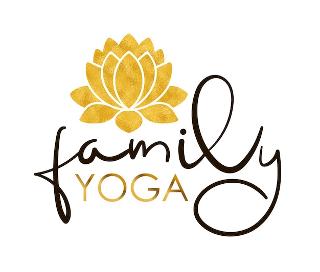 Golden lotus flower and the inscription FAMILY YOGA