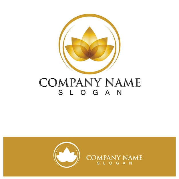 Golden lotus flower logo Vector design template of lotus icon on dark background with golden effect for eco beauty spa yoga medical companies