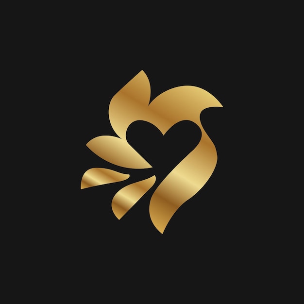 Golden love bird logo design