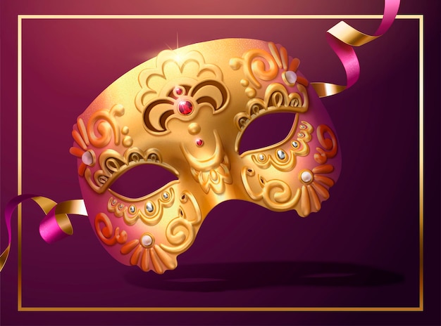 Golden luxurious mask with streamer in 3d illustration