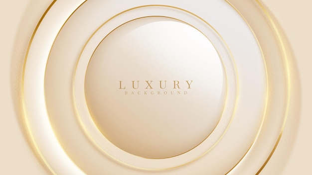 Golden luxury circle on cream background with glitter effects elements.