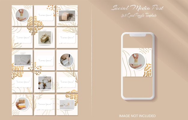 Golden luxury Instagram grid puzzle post template