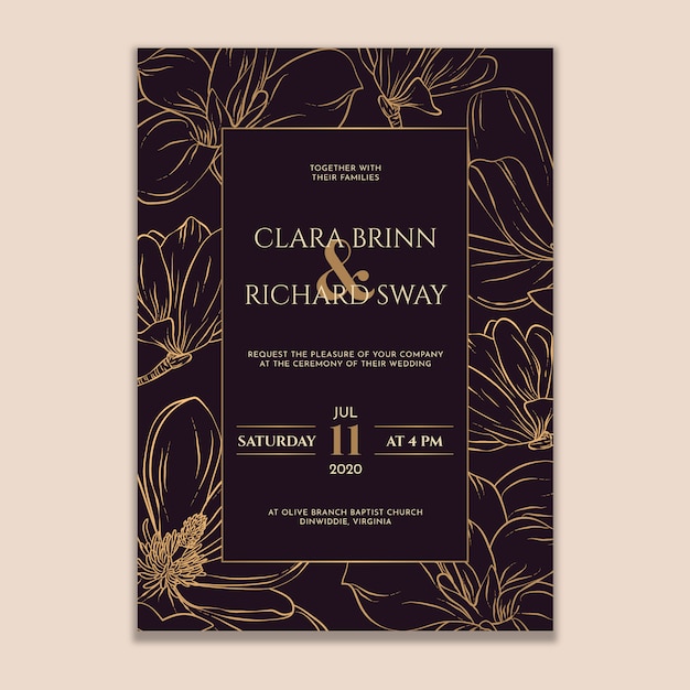 Golden Magnolia Wedding Invitation