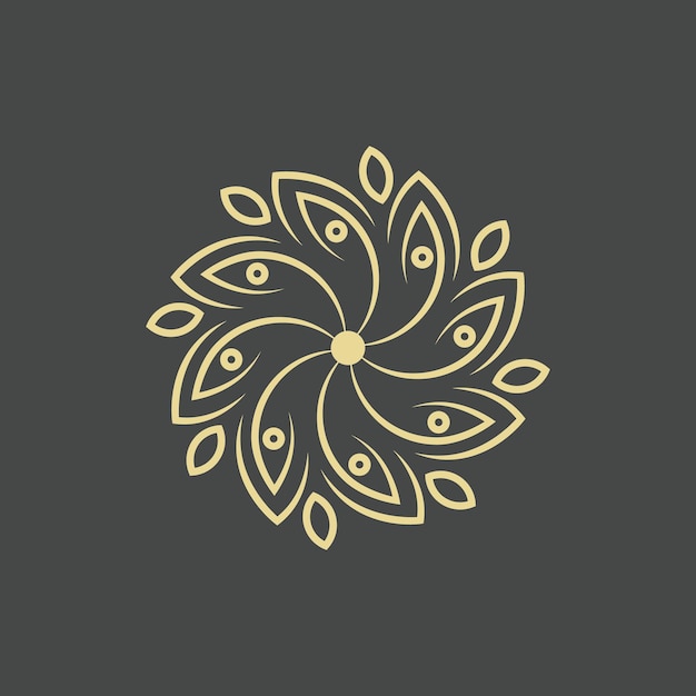 Golden Mandala Flower Leaf Pattern Logo Design Vector