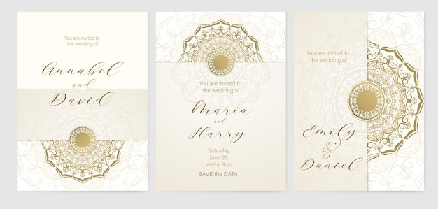 Golden mandala Gold pattern for wedding cards Wedding invitation 3 templates