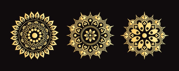 Golden Mandala Set . Decorative Flower Collection