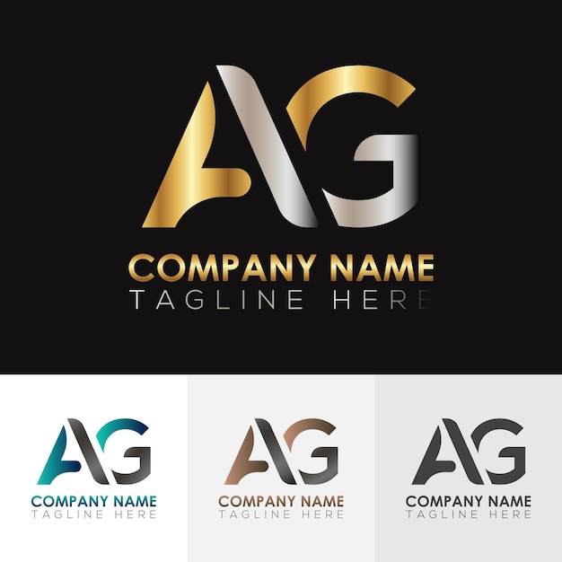 Vector golden metallic ag letter logo designxa