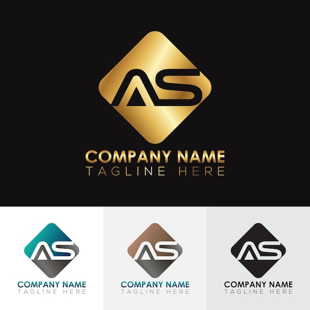 Golden metallic AS letter logo designxA