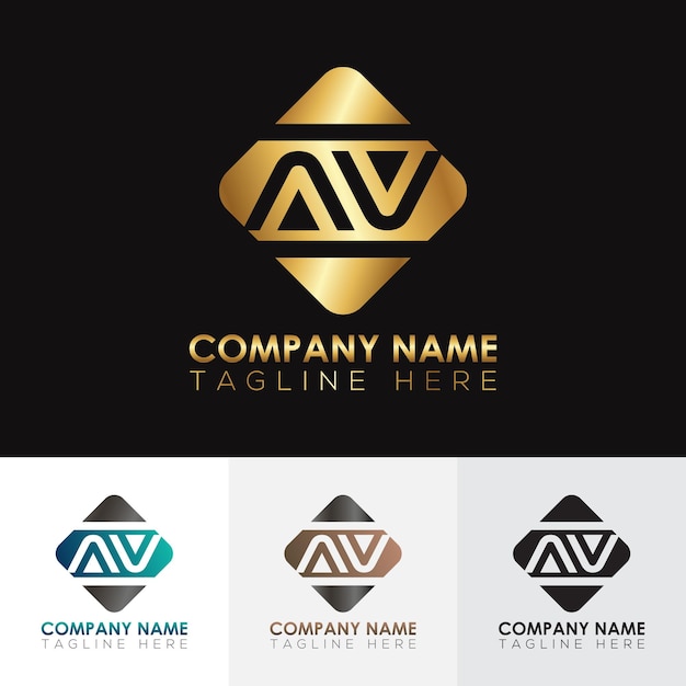 Vector golden metallic av letter logo designxa