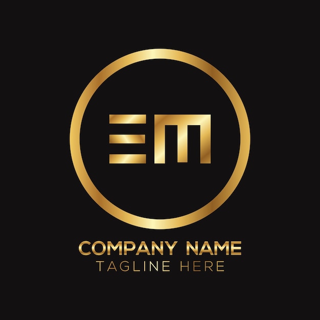 Golden metallic EM letter logo designxA