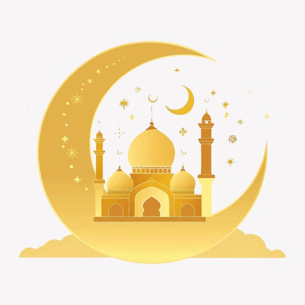 Vector golden mosque crescent moon