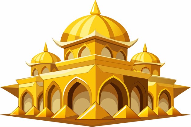 Vector golden mosque with arched entrances and domes