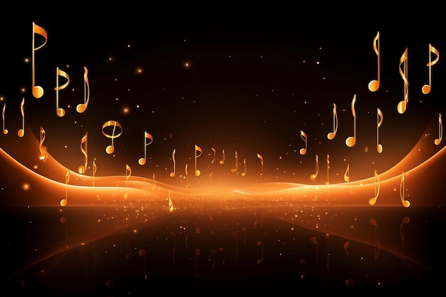 Golden Music Notes Background Glowing Lights