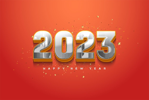 Golden new year 2023 on orange background