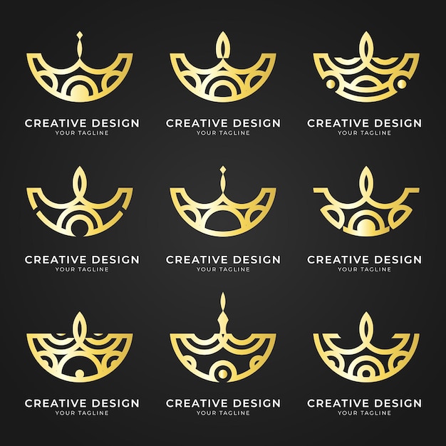 golden oil lamp logo concept set