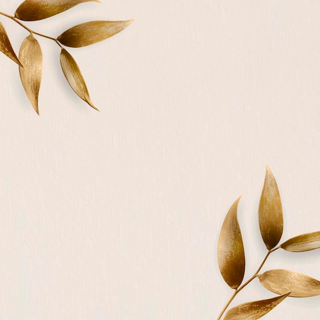 Golden olive leaves frame on beige background vector