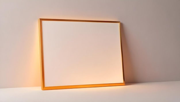 Vector a golden picture frame against a lightcolored wall and white surface