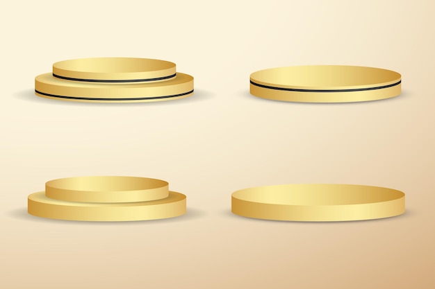 Golden Podium Set with strip Realistic empty stage and podium vector 3d template.