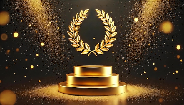 Golden podium with laurel wreath