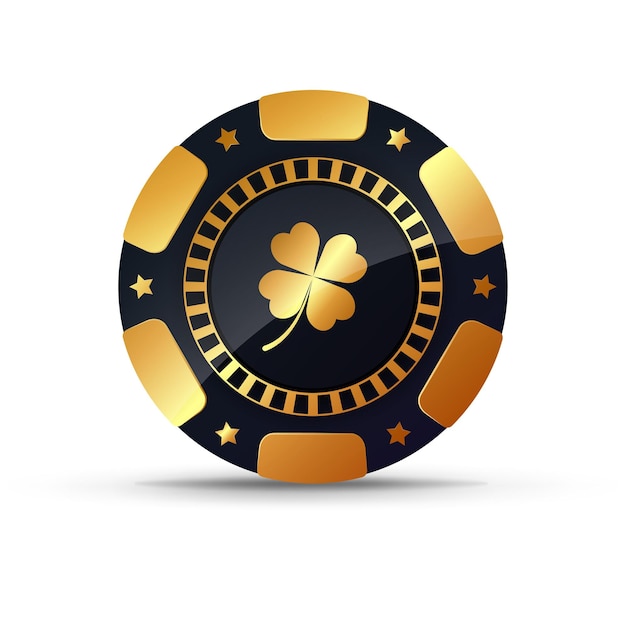 Golden poker chip, lucky clover