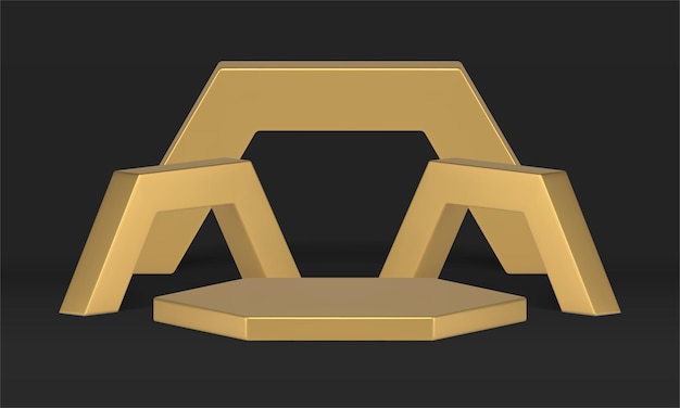 Golden polygonal arena product presentation pedestal geometric scene 3d decor design vector