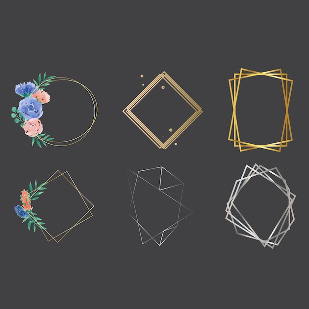 Golden polygonal frames with elegant flowers