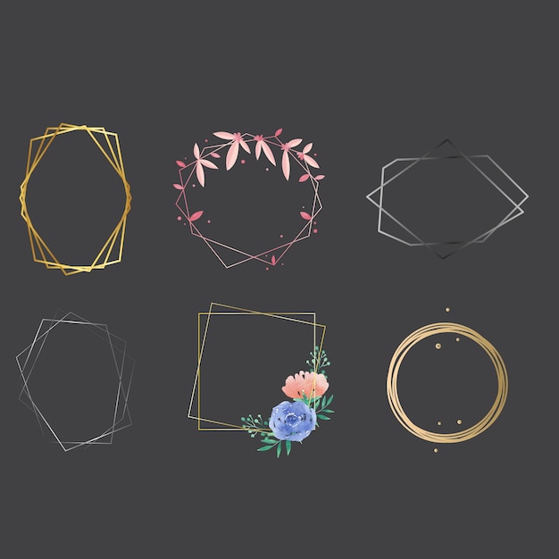 Golden polygonal frames with flowers