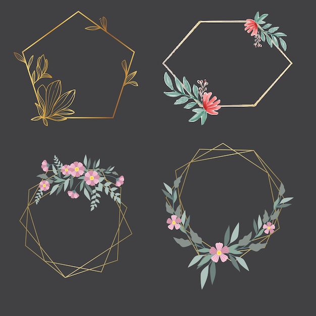 Golden polygonal frames with flowers