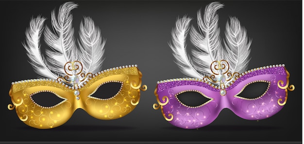 Golden and purple mask with feathers