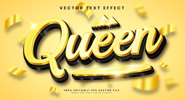 Golden queen 3d editable vector text effect with luxury concept