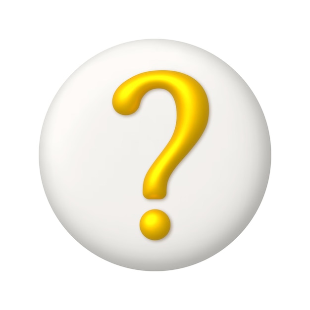 Golden question mark symbol on white button question icon 3d realistic design element