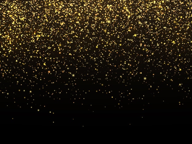 Golden rain isolated on black background. Vector gold grain texture celebratory wallpaper