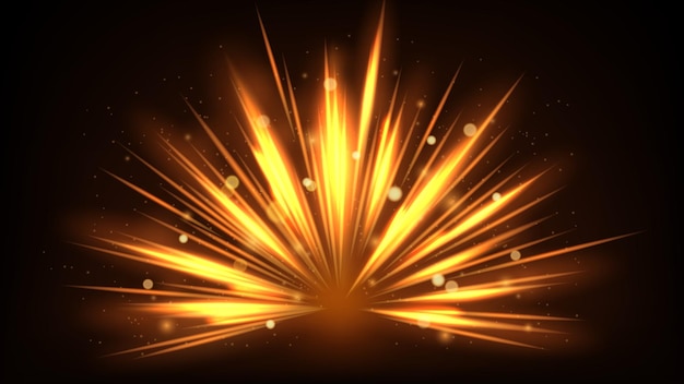 Golden Rays rising on dark background. Vector Illustration