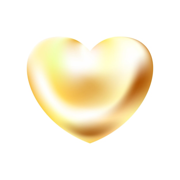 Golden realistic heart icon on white background d vector illustration