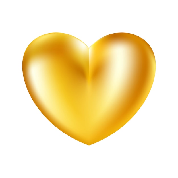 Golden realistic heart icon on white background d vector illustration