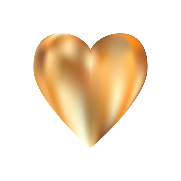 Golden realistic heart icon on white background d vector illustration