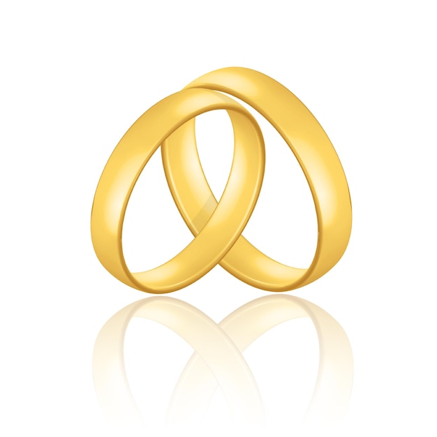 Golden realistic wedding rings with reflection Anniversary romantic surprise