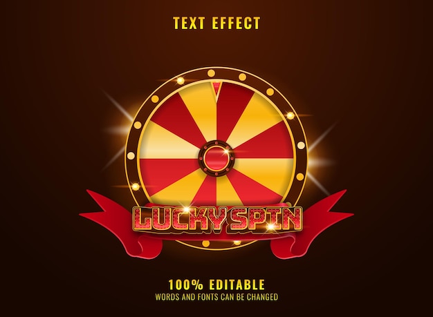 Golden red luxury lucky spin with wheel and ribbon casino text effect