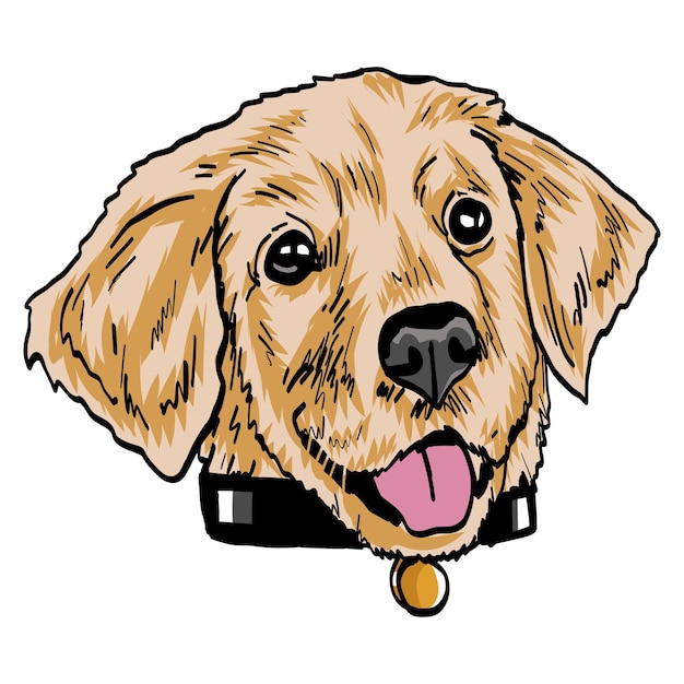 Golden Retriever Dog Puppy Happy Face Drawing Line Art Vector