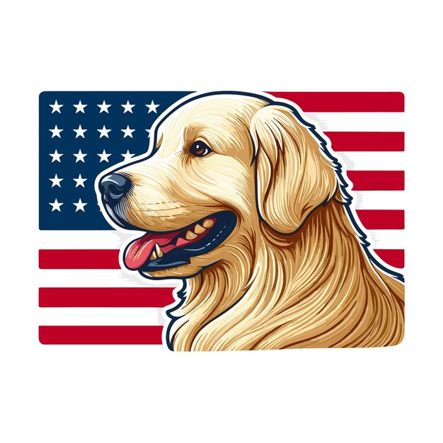 Vector golden retriever dog usa flag vector independence day