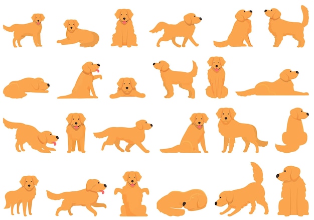 Golden retriever icons set cartoon vector Dog labrador