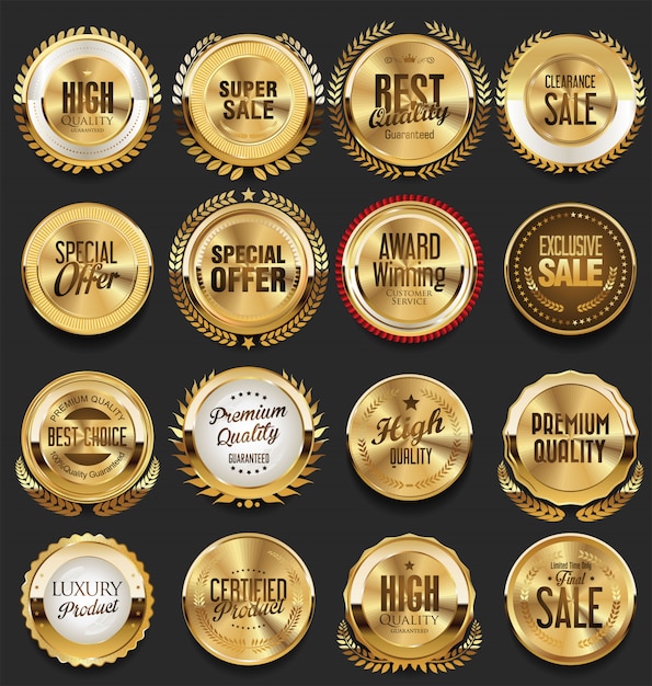 Golden retro vintage badges and labels