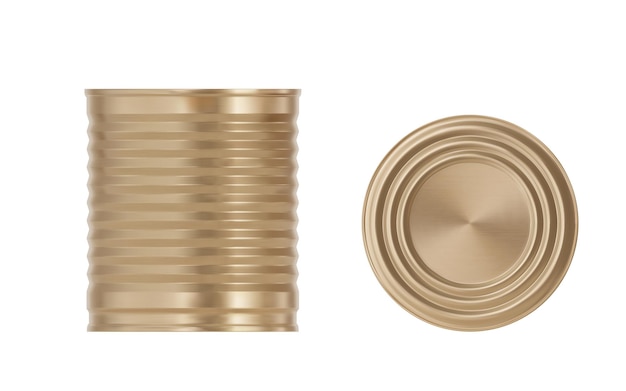 Golden ribbed tin can realistic mockup with top view